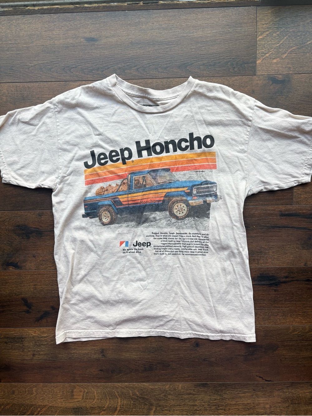 Jeep White Tee with Blue & Orange Truck Graphic